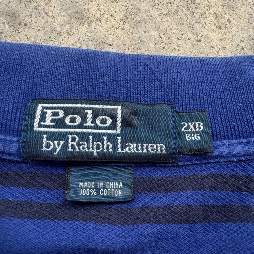 Vintage 90s Polo Ralph Lauren Striped Polo Shirt Rare Blue 2XB (d8)